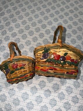 Set of Multi wicker colored Baskets with fruit decorations